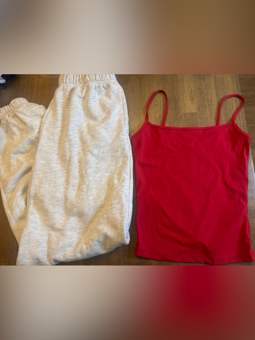 Garage Gray Sweatpants with Red Sleek Scoop Cami Top Bundle Set